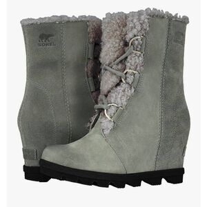 Sorel‎ Joan of Arctic Wedge II Shearling Boots Size 9 Women's Gray Lace Up